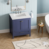 30" Bathroom Vanity with Sink, Fully Assembled Bathroom Sink Cabinet with Marble Countertop, Navy W1573P237849