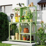 ZUN TOPMAX 64.6" Large Outdoor Potting Bench, Garden Potting Table, Wood Workstation with 6-Tier WF297927AAF