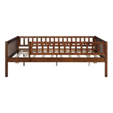 Full Size Wood Daybed with Trundle and Fence Guardrails, Walnut WF301863AAL