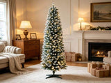 Flocked 6ft Pencil Christmas Tree Dual Color LEDs Slim Xmas Tree with Remote 11 Modes 29868339