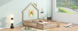 Wood Full Size House Platform Bed with Guardrail, Natural N709P171852M