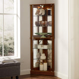 Corner Curio Dispaly Cabinet with Lights, Adjustable Tempered Glass Shelves, Mirrored W1693P171668