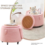 Storage Ottoman Foot Rest Round Footstool Teddy Velvet Footrest with Wheels Vanity Stool Pink 91452868