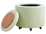 Storage Ottoman Foot Rest Round Footstool Teddy Velvet Footrest Multifunctional Rolling Stool Coffee 23593543