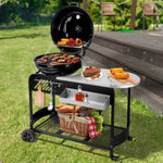 ZUN 110*45*110cm Portable Charcoal Grill with Wheels and Sidetable, Large BBQ Smoker with Adjustable 02203572