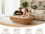 Oval Coffee Table,Mid Century Modern Fluted Coffee Table with Pedestal, Classic Wood Coffee Table W3204P476731