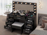 9-Drawer Table Set with 12 Tri-Color LED Lights and Power Strip Glass-Topped Particleboard 13045522
