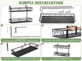2-Tier Adjustable Railing Plant Stand with Hooks, Metal Hanging Flower Pot Holder for Balcony Porch 58457923