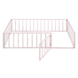 Twin Size Metal Floor Bed Frame with Fence and Door, Pink MF307108AAH