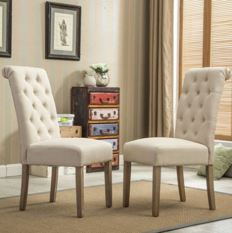 ZUN Habit Solid Wood Tufted Parsons Dining Chair, Set of 2, Tan T2574P164545