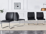 Luxury Simple Arch Chair - Set of 4 Black PU Material High Resilience Dining Chair with Arched Metal W1151P154857