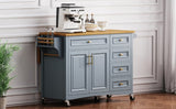 K&K 52'' Kitchen Island with Drop Leaf, Embossed Texture Kitchen Island on Wheels with Spice Rack, N707P195393G