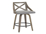 Fixed Height Counter Stool in Light Grey Wood and Grey Fabric - Set of 2 B202P471207