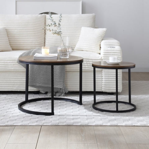 Set of 2 Coffee Table Nesting Side Round End Table Top Sturdy Metal Frame Desk Centerpiece Living W1117P209519