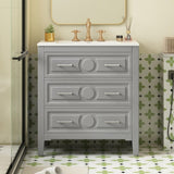30'' Bathroom Vanity with Ceramic Sink Combo, Free Standing Single Vanity Set with 3 Drawers, Solid N710P246209E