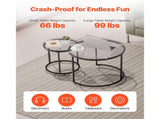 Nesting Coffee Table Set of 2, 23.6 in Round Tables, Glass Top Nesting Tables for Compact Spaces, 83275349