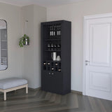 Black Bar Cabinet with Wine Storage and Three Shelves B062P193657