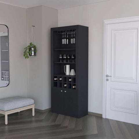 ZUN Mia Black Bar Cabinet with Wine Storage and Three Shelves B062P193657