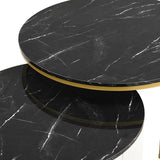 Modern Round Nesting Coffee Table Fluted with Drawer in Black & Gold in 27.6" N735P254992B