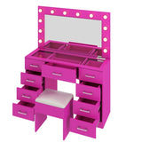 Vanity Desk Set with Large Lighted Mirror and Powre Outlet, Glass Top Makeup with 9 Drawers, 36751052