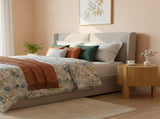 Round Fluted Side Table with Storage for Living Room, Rubber Solid Wood, Soft-close Door, Natural, N735P369881N