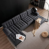 U-shaped Soft-Covered Armrest Backrest Seat Pull Point Wooden Frame Iron Frame Black Feet Indoor 07845976