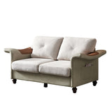 ZUN Living Room General Use Linen Fabric Faux Leather with Wood Leg Love Seat 52150154