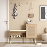 2-in-1 Shoe Storage Bench, Natural Rattan Shoe Cabinet with 2 Adjustable Shelves and Removable Seat W808P212813