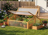 Fir Wood Garden Greenhouse with Dual Adjustable Roof Vents, Portable Cold Frame for Extending 99796614
