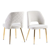 ZUN Off White Faux Fur Dining Chairs with Metal Legs and Hollow Back Upholstered Dining Chairs Set of 2 W1516P170794