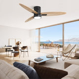 ZUN 56 Inch Modern Design Flush Mount Ceiling Fan with Light and Remote Control, 3 Solid Wood Blades W934P211146