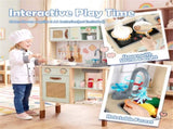 Green wooden children's play kitchen, interactive light/sound stove, with microwave/oven/blackboard 57607355