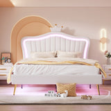 ZUN Queen Size Upholstered Bed Frame with LED Lights,Modern Upholstered Princess Bed With Crown WF307963AAK