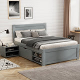 Twin Size Platform Bed With Drawer And Two Shelves, Gray N709P214182E