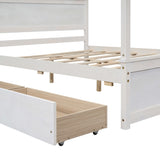 Wood Canopy Bed with two Drawers, Full Size Canopy Platform bed With Support Slats .No Box Spring WF303304AAK