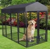 ZUN Outdoor Dog Kennel 8' x 6' x 4' with Waterproof Canopy Roof Heavy Duty Metal Dog Cage with Rotating 83189841