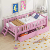 Wood Twin Size Platform Bed with Guardrail and 2 Drawers, Pink 58316824