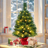 24" Mini Artificial Christmas Tree 71 Branch Tips, 35 Warm White LEDs, Flame-Retardant PVC, Cement 82739287