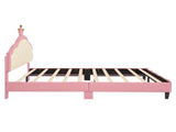 Full Size Lovely Crown Fantasy PU Leather Princess Bed with Tufted Headboard, PinkCream 47837791
