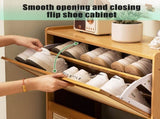 Shoe Cabinet with 3 Rattan Flip Drawers, Bamboo Storage Cabinet with Coat Hooks, Freestanding W2641P381049