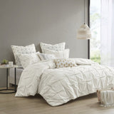 3 Piece Elastic Embroidered Cotton Comforter Set White King/Cal King B03596439