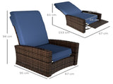 Outsunny Reclining Rattan 360&deg Swivel Chair Cushioned Recliner, Dark Blue W2225P485593