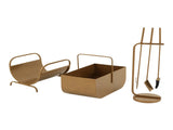 Modern 3Piece Fireplace Accessory Set with Log Rack, Firewood Storage Bucket and Complete Fireplace N775P529014G