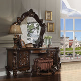 Brown and Cherry Oak Vanity Stool with Nailhead Trim B062P208999