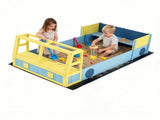 Fire Truck Themed Wooden Sandbox for 2 Kids, Fir Wood Play Sand Table with PP Liner & Bench, Outdoor 08907507