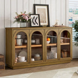 TREXM 4-Door Large Storage Buffet Cabinet with Glass Doors, Arched Cabinet with Adjustable Shelves N715P247544D