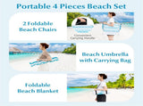 4-Piece Beach Set with 6.2ft Sun-Proof Umbrella, 2 Folding Chairs & 80"x80" Waterproof Blanket-Blue 69771673