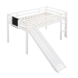 Twin size Loft Bed Wood Bed with Slide, Stair and Chalkboard,White WF286310AAK