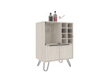 Bar Cabinet 43.1" H, with 2 Doors, 9 Shelves, and 1 Glass Panel, White Washed Oak B097P250849