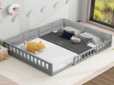 Wood Full Size Upholstered Platform Bed with Guardrail and Pillow, Gray WF323090AAE